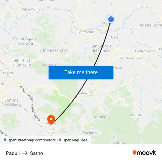 Paduli to Sarno map