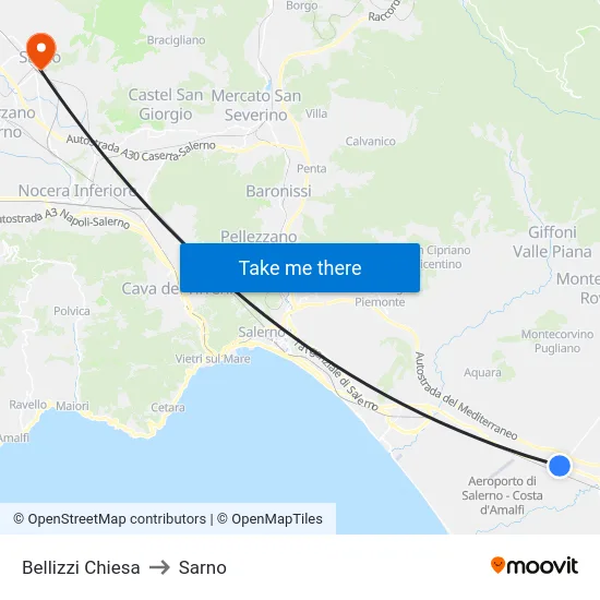 Bellizzi Chiesa to Sarno map