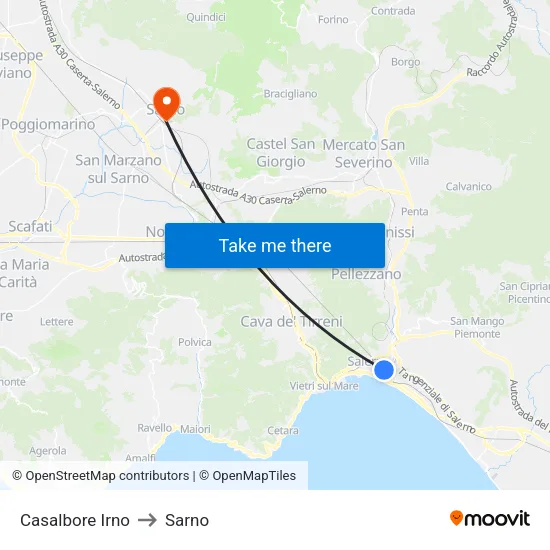 Casalbore Irno to Sarno map