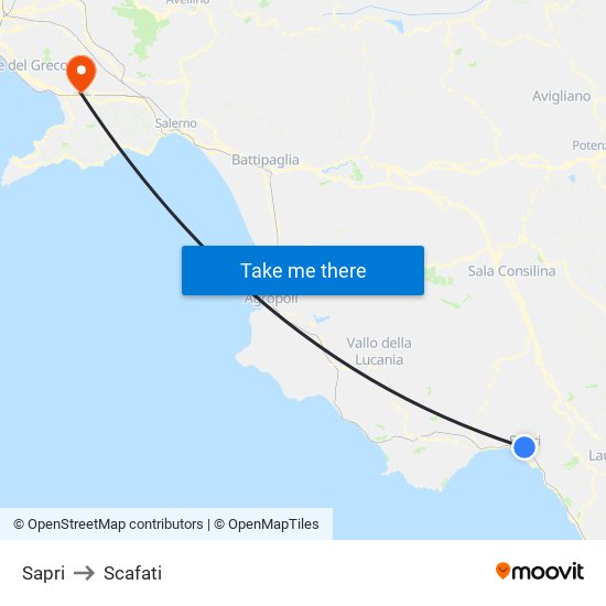 Sapri to Scafati map