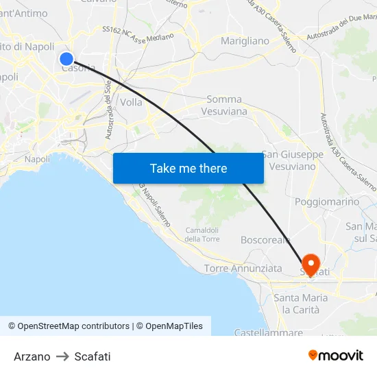 Arzano to Scafati map