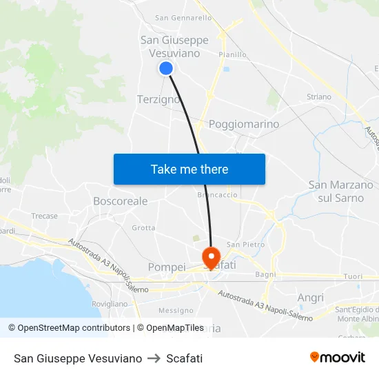 San Giuseppe Vesuviano to Scafati map
