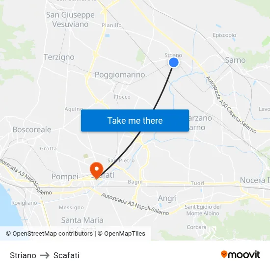 Striano to Scafati map