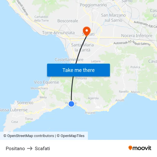 Positano to Scafati map