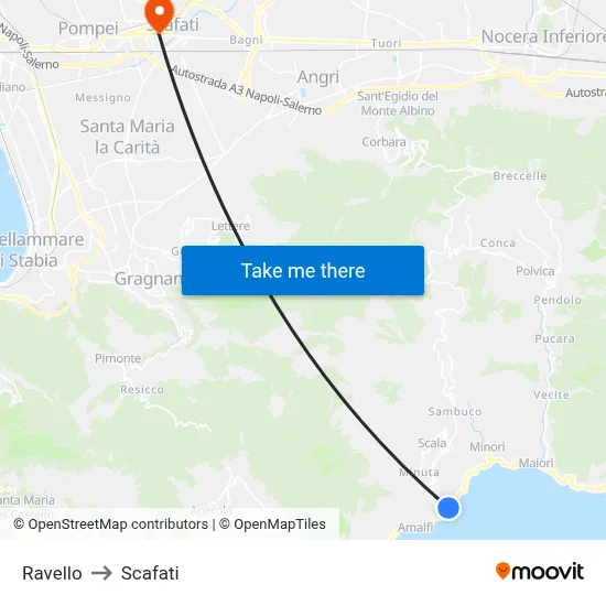 Ravello to Scafati map