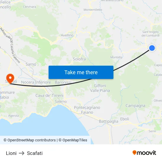 Lioni to Scafati map