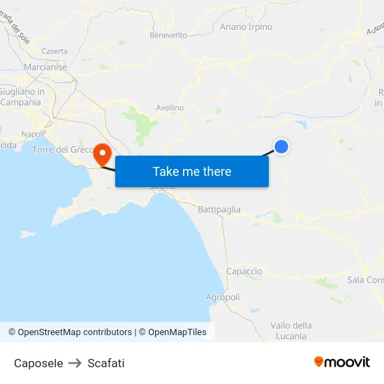 Caposele to Scafati map