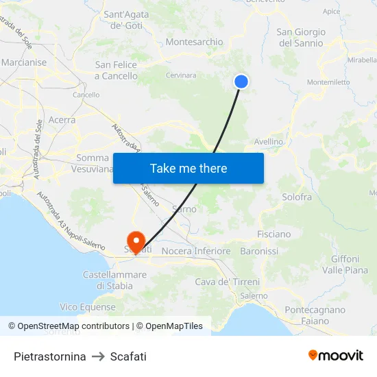 Pietrastornina to Scafati map