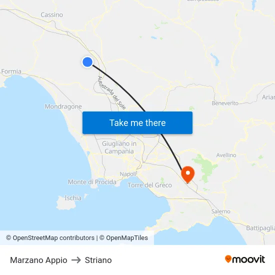 Marzano Appio to Striano map