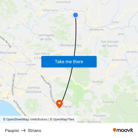 Paupisi to Striano map