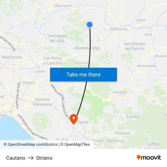 Cautano to Striano map