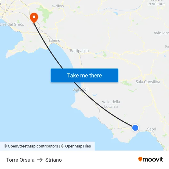 Torre Orsaia to Striano map