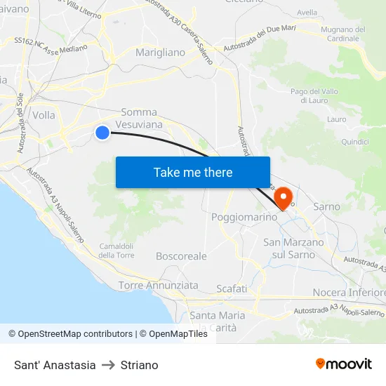 Sant' Anastasia to Striano map