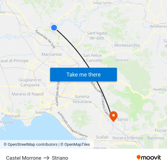 Castel Morrone to Striano map