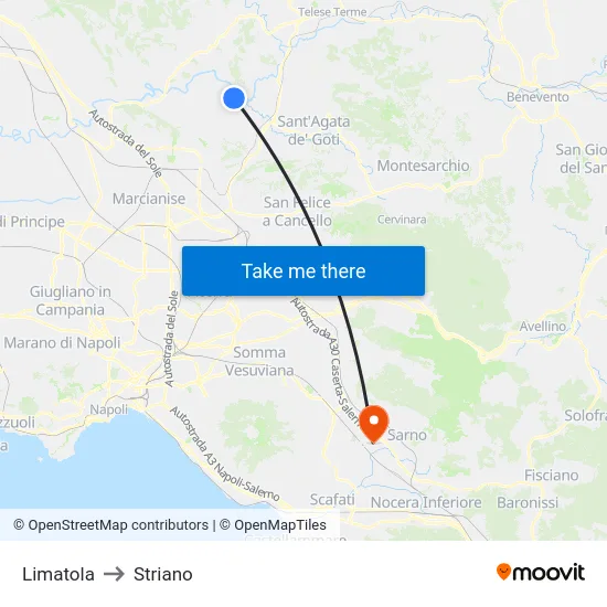 Limatola to Striano map