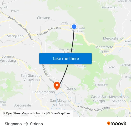Sirignano to Striano map