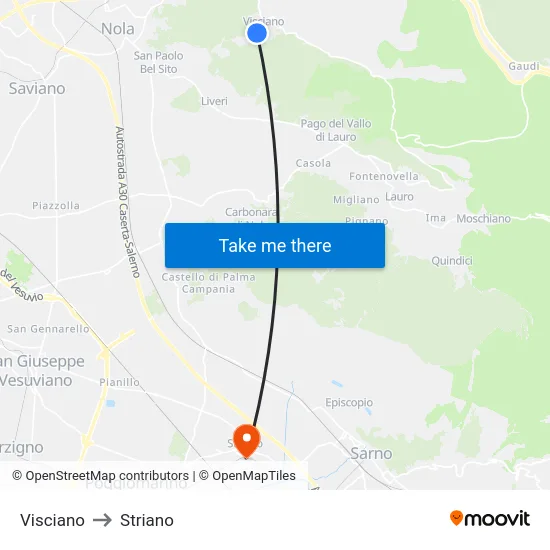 Visciano to Striano map