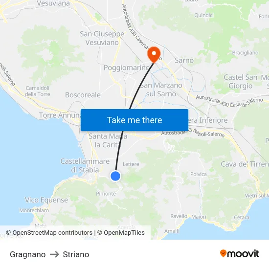 Gragnano to Striano map