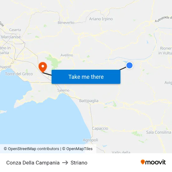Conza Della Campania to Striano map