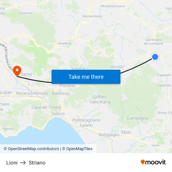 Lioni to Striano map