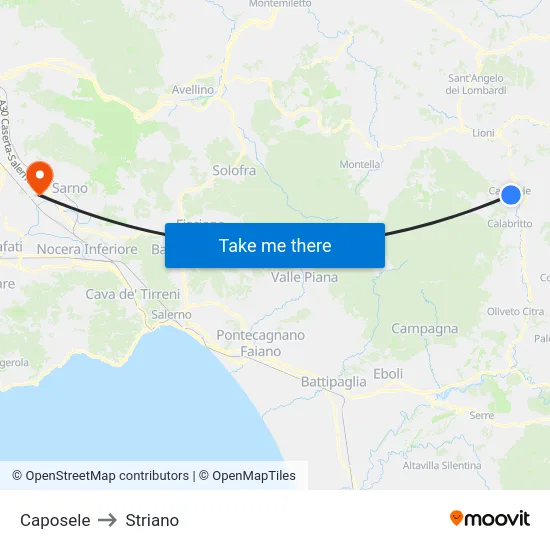 Caposele to Striano map