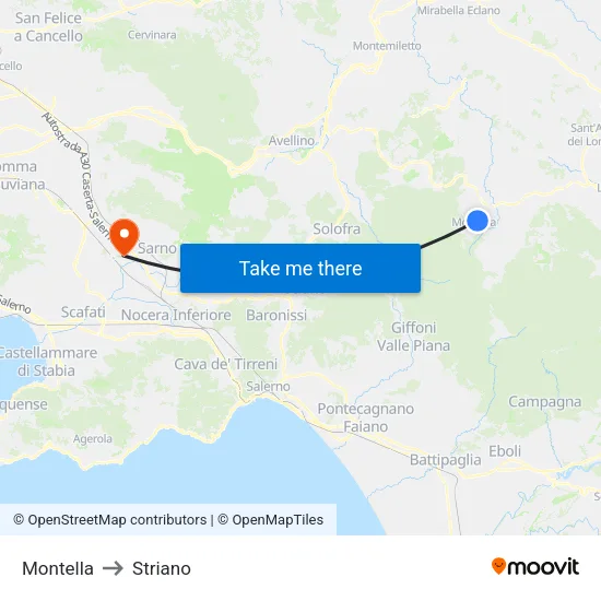 Montella to Striano map