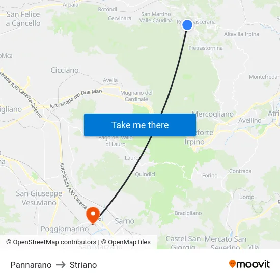 Pannarano to Striano map