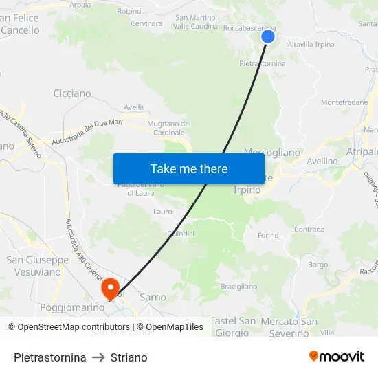 Pietrastornina to Striano map