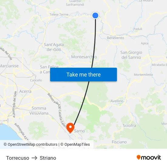 Torrecuso to Striano map