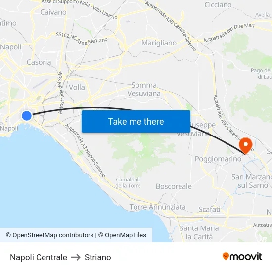 Napoli Centrale to Striano map