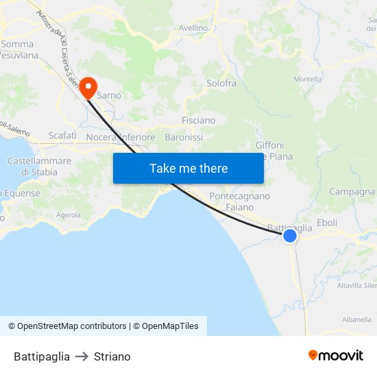 Battipaglia to Striano map