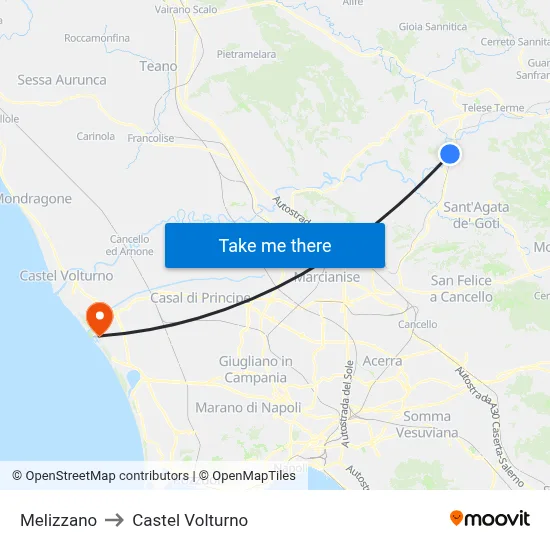 Melizzano to Castel Volturno map