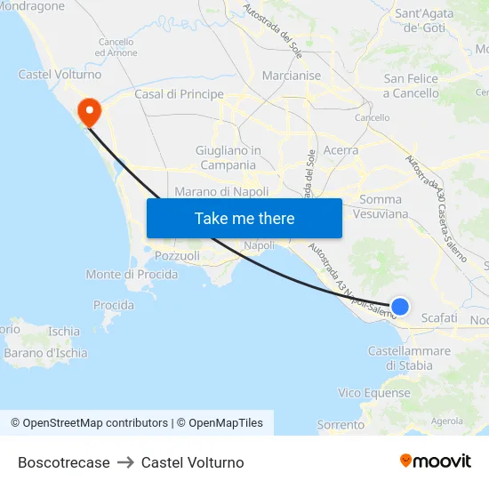 Boscotrecase to Castel Volturno map