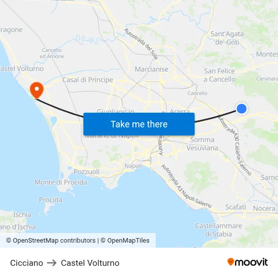 Cicciano to Castel Volturno map