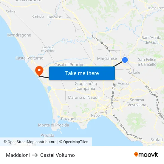 Maddaloni to Castel Volturno map