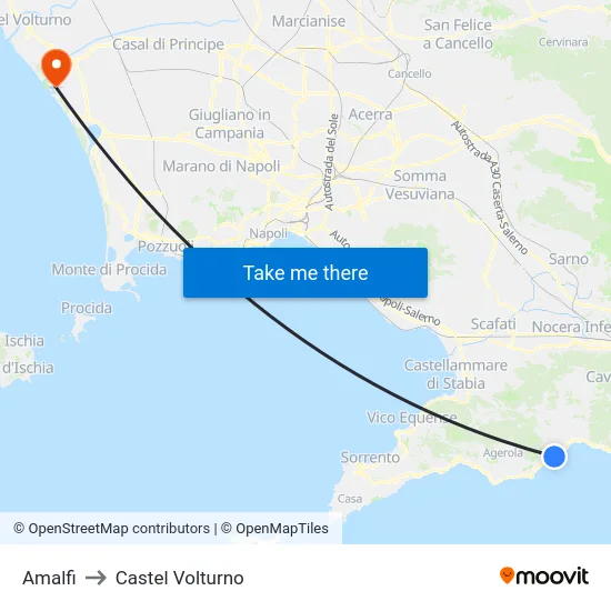 Amalfi to Castel Volturno map