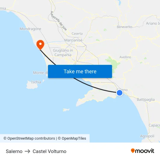 Salerno to Castel Volturno map