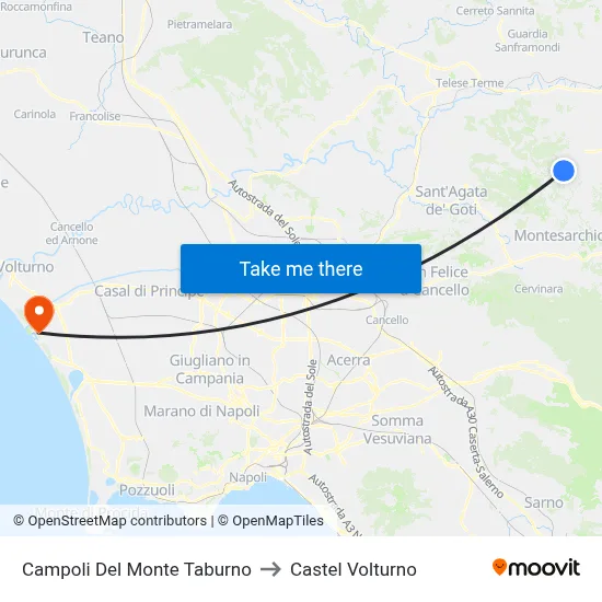 Campoli Del Monte Taburno to Castel Volturno map
