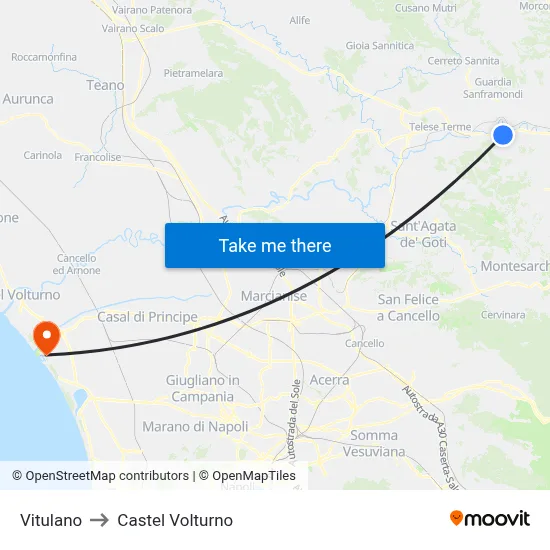 Vitulano to Castel Volturno map