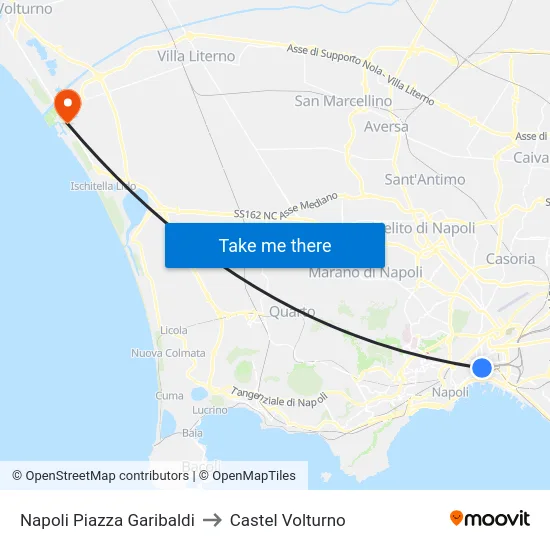 Napoli Piazza Garibaldi to Castel Volturno map