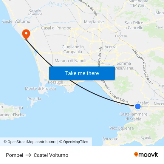 Pompei to Castel Volturno map