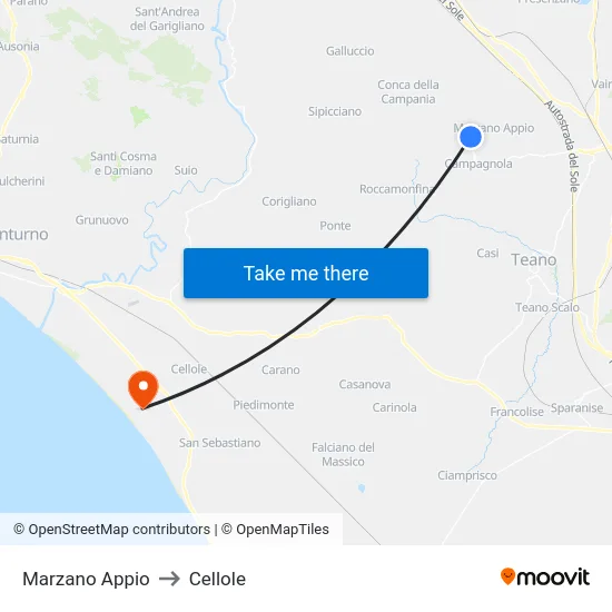 Marzano Appio to Cellole map