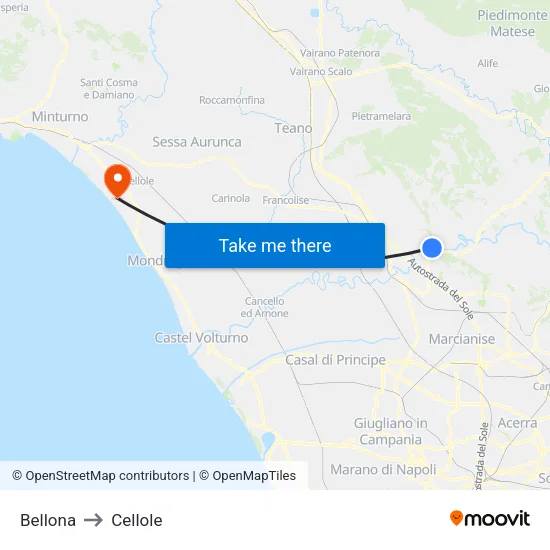 Bellona to Cellole map