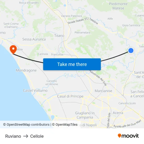 Ruviano to Cellole map