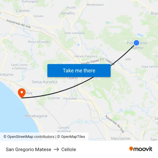 San Gregorio Matese to Cellole map