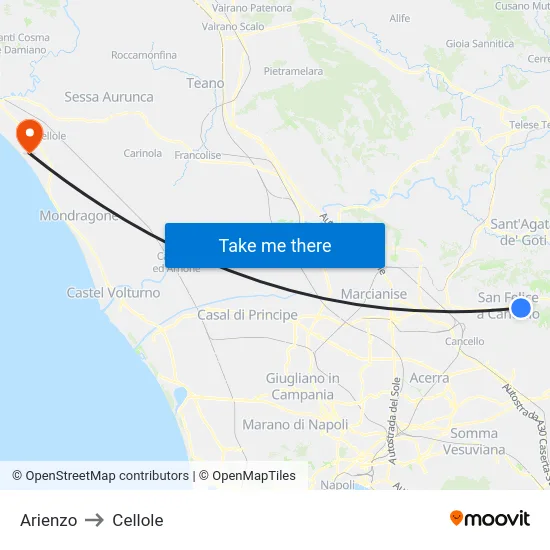 Arienzo to Cellole map