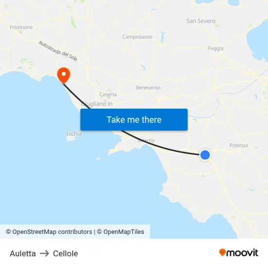 Auletta to Cellole map