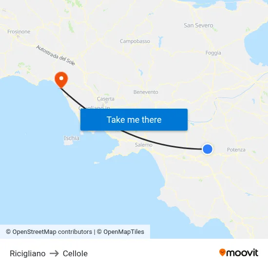 Ricigliano to Cellole map