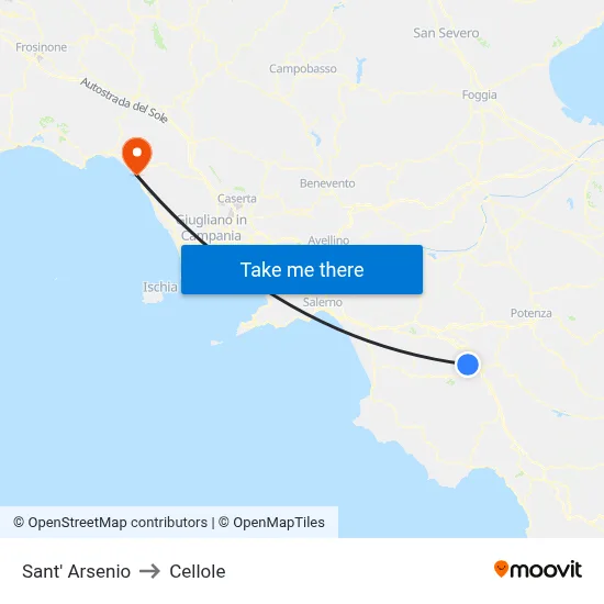 Sant'Arsenio to Cellole map