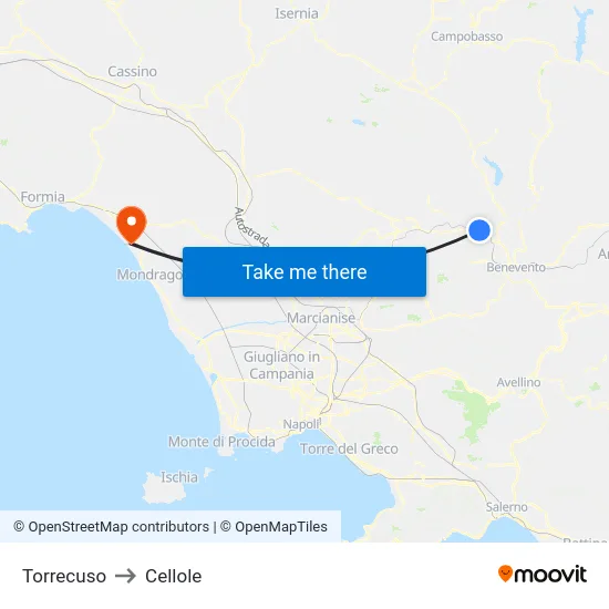 Torrecuso to Cellole map